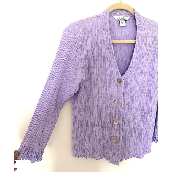 Fresco by Nomadic Traders Lavender Mother of Pearl Buttons Top Blouse Sz M - Picture 3 of 6